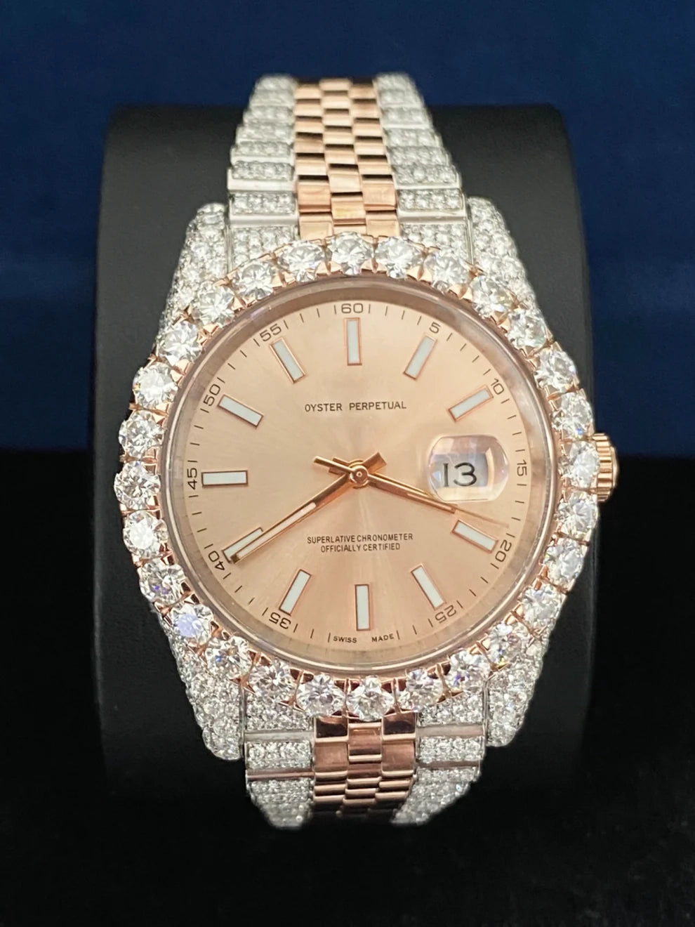 Luxury Two Tone Beige Dial Moissanite Iced Out Watch