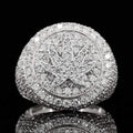 front view of the Iced out diamond ring with weed leaf design