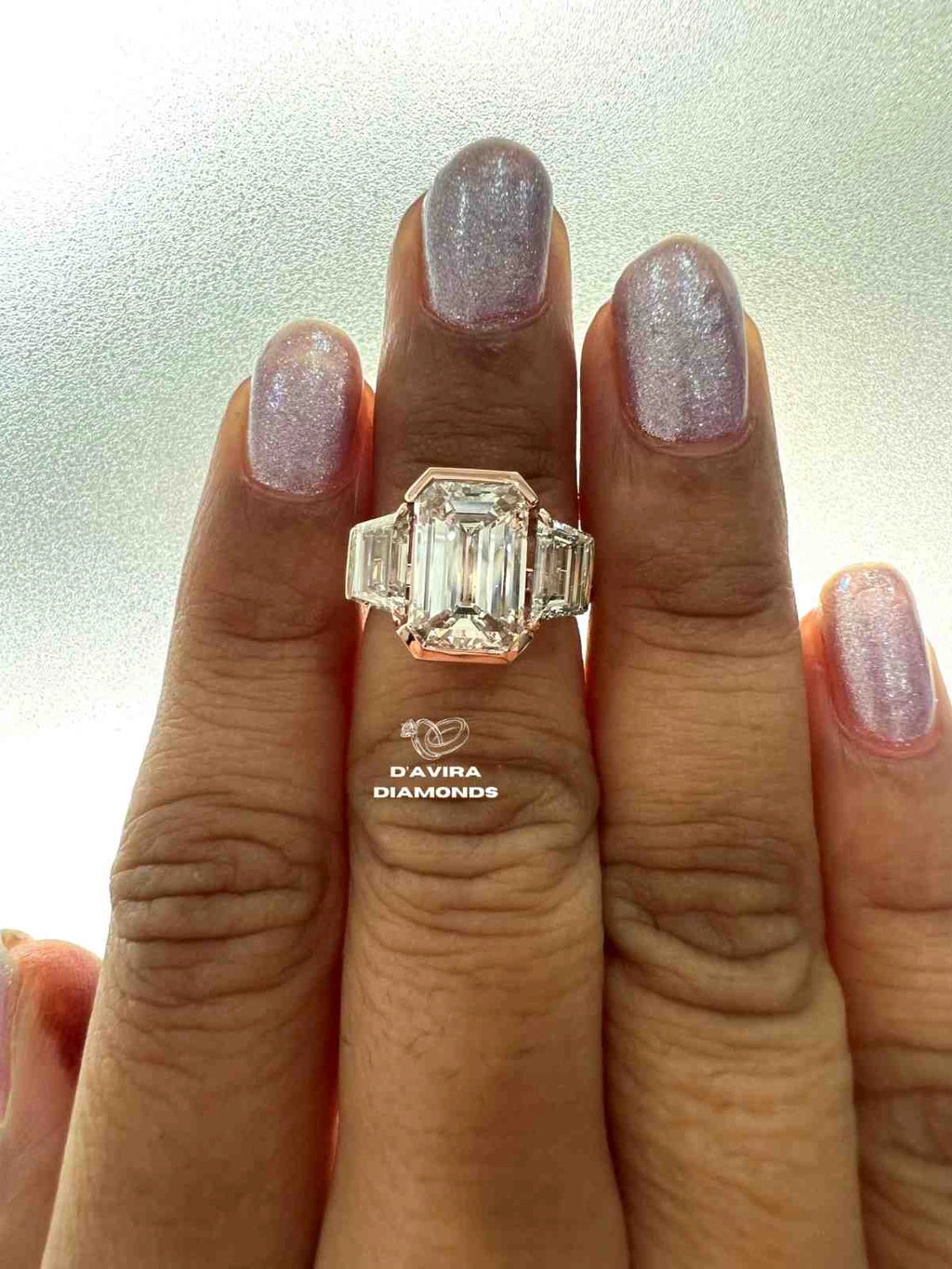 Three Stone Bezel Set Emerald Cut Women Diamond Ring