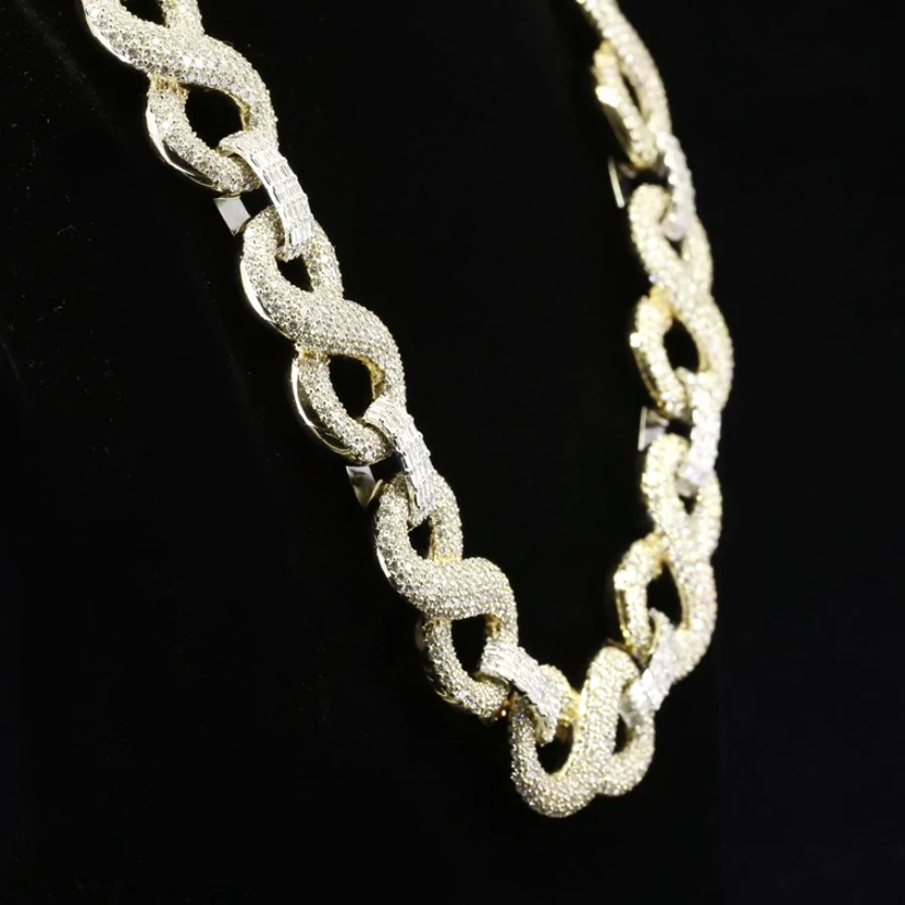 side view of the White gold diamond infinity link men's choker chain.