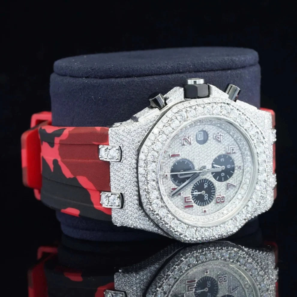 Red Army Silicone Belt Bling Fully Iced Out Diamond Watch