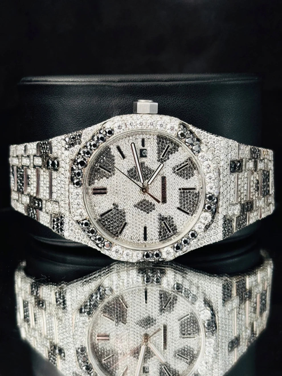 Fully Zebra Pattern Black And White Down Moissanite Watch