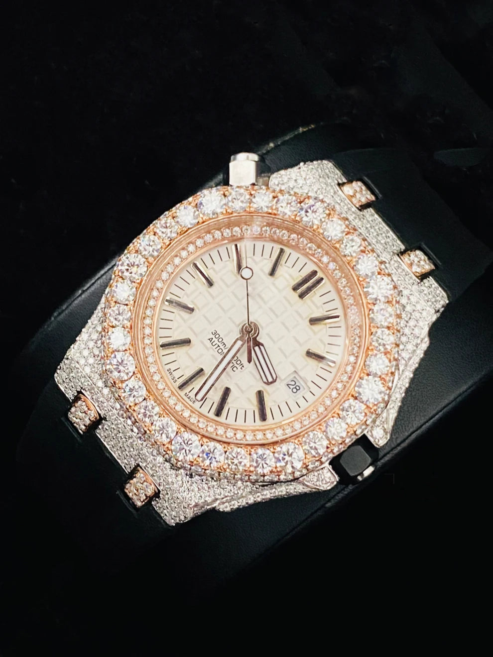 Black Silicon Strap Iced Hip Hop Moissanite Bling Watch