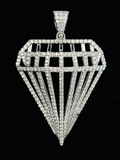 front view Iced out diamond shaped cutout pendant in sterling silver