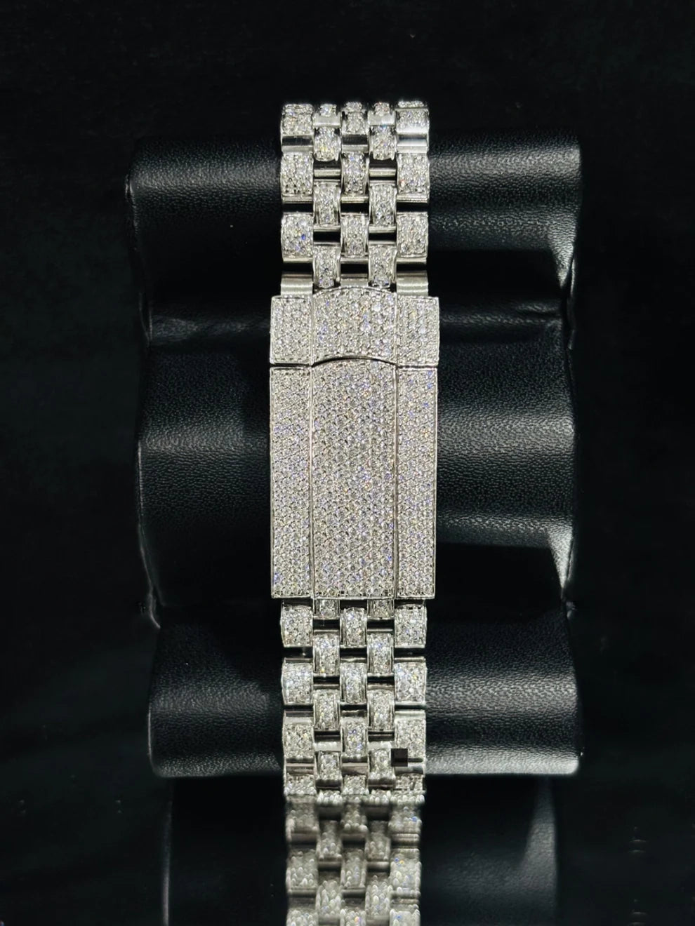 Jubilee Strap Black Dial Bust Down Moissanite Wrist Watch