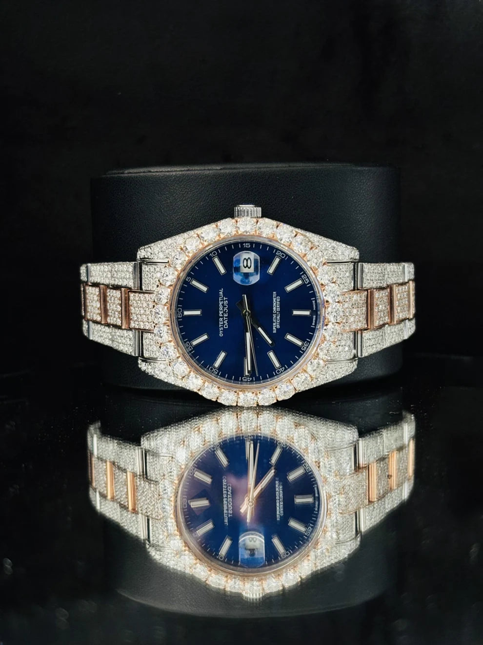 Dual Tone White Bar Bust Down Moissanite Automatic Watch