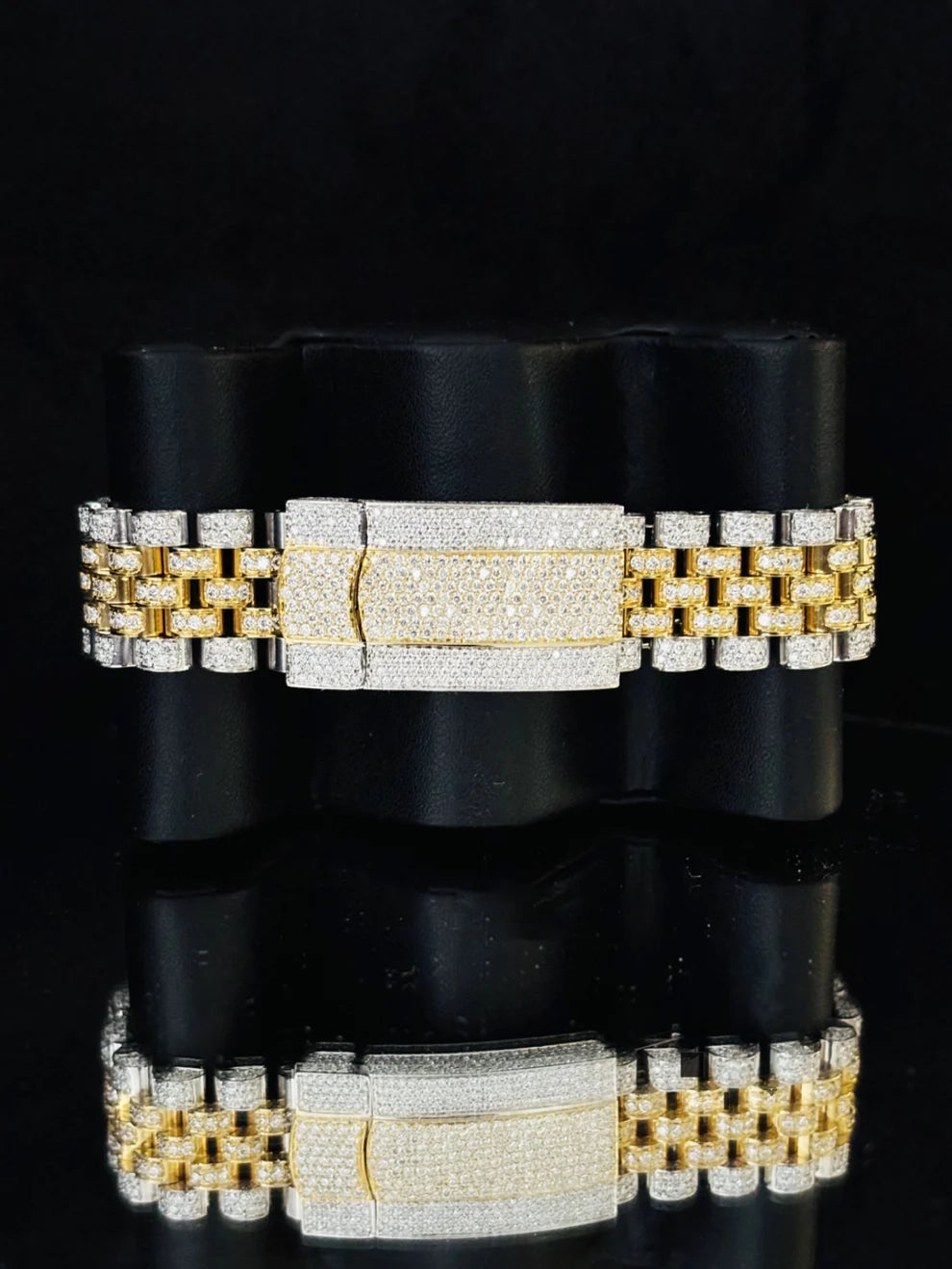 Yellow Gold Plated White Bar Hip Hop Moissanite Rapper Watch