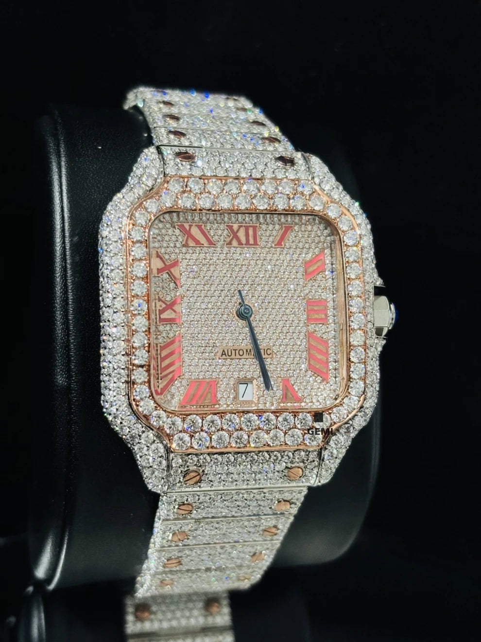 Dual Tone fully Studded Roman Number Moissanite Watch