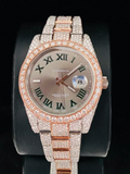 Slate Green Dial Roman Numerals Dual Tone Moissanite Watch