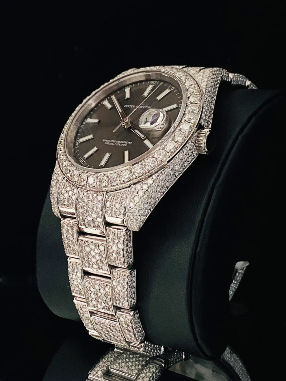 Black Dial Moissanite Fully Ice Out Moissanite Watch