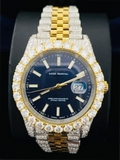 41MM Navy Blue Two Tone Fully Iced Out Moissanite Watch