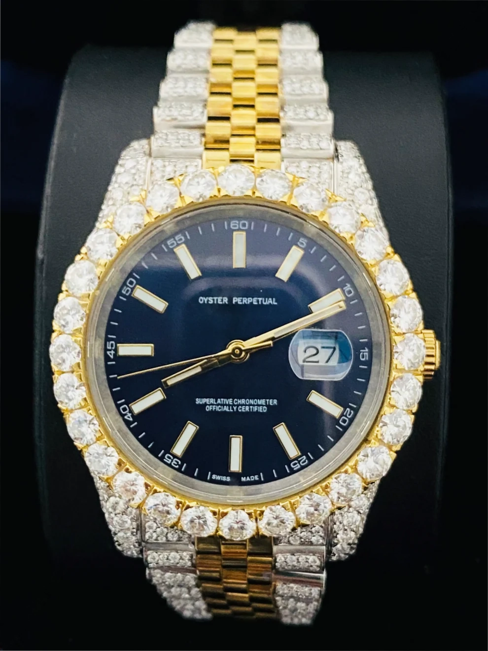 41MM Navy Blue Two Tone Fully Iced Out Moissanite Watch