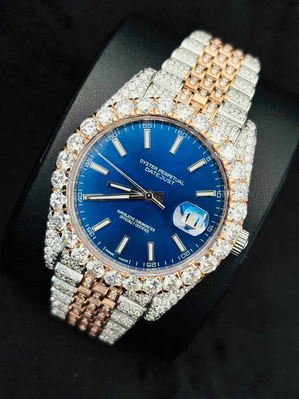 41MM White Bar Blue Dial Moissanite Watch for Men