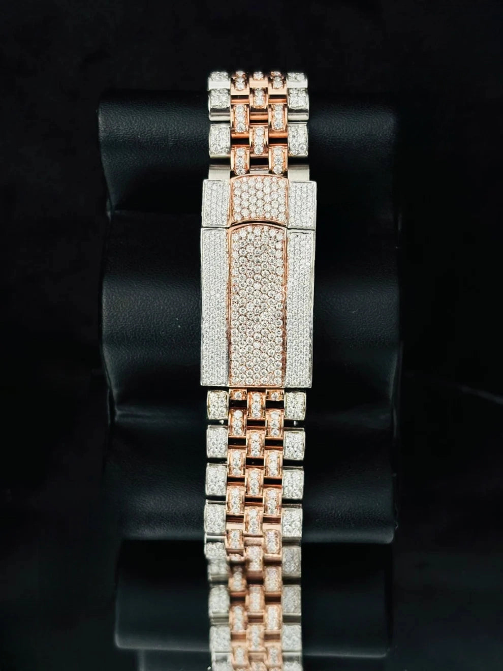 Two Tone Moissanite White Bar Stainless Steel Watch