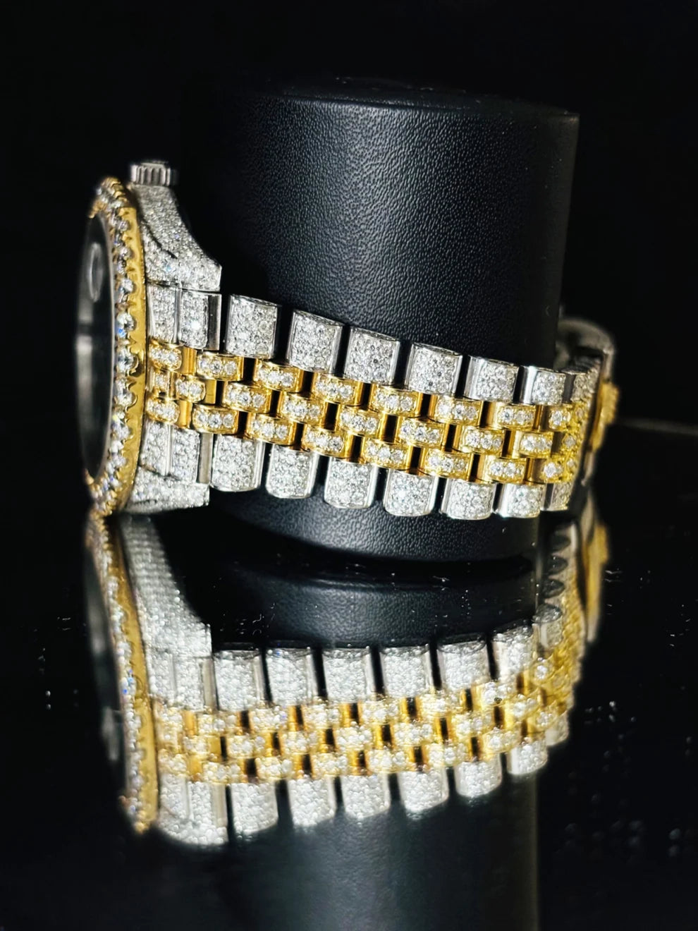 Yellow Gold Plated White Bar Hip Hop Moissanite Rapper Watch