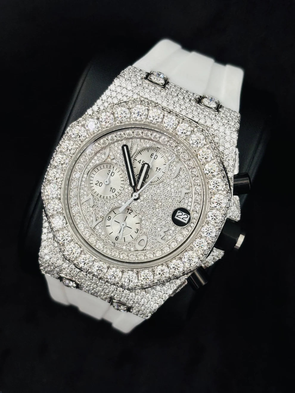 White Multi Chronograph Big Bezel Iced Out Moissanite Watch