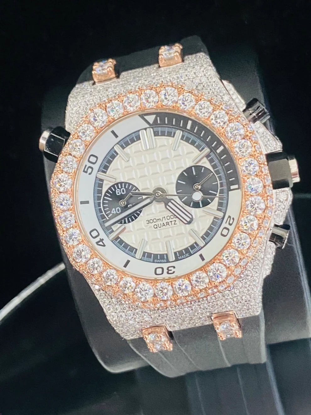 Black Silicon Belt Fully Bezel Dial Diamond Moissanite Watch