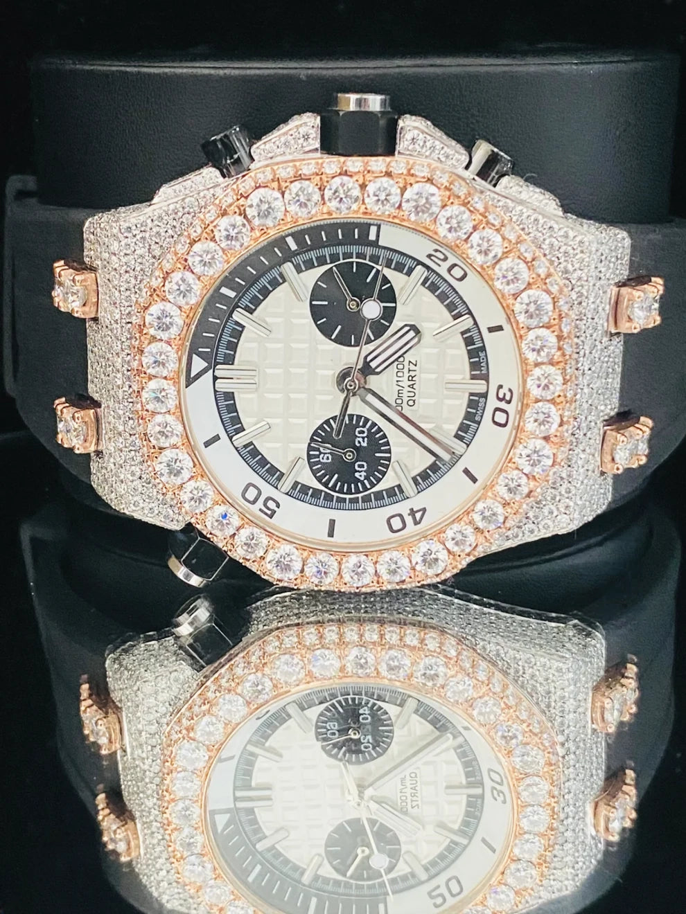 Black Silicon Belt Fully Bezel Dial Diamond Moissanite Watch