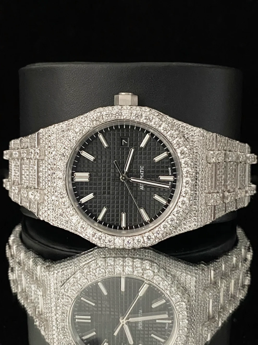 Men 41MM VVS Black Dial Fully Ice Out Moissanite Watch