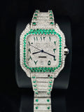 41MM Fully Iced Out White & Green Moissanite Stone Watch