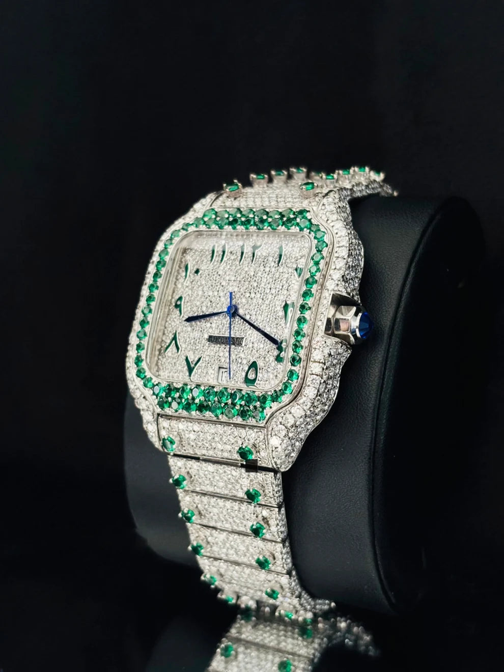 41MM Fully Iced Out White & Green Moissanite Stone Watch