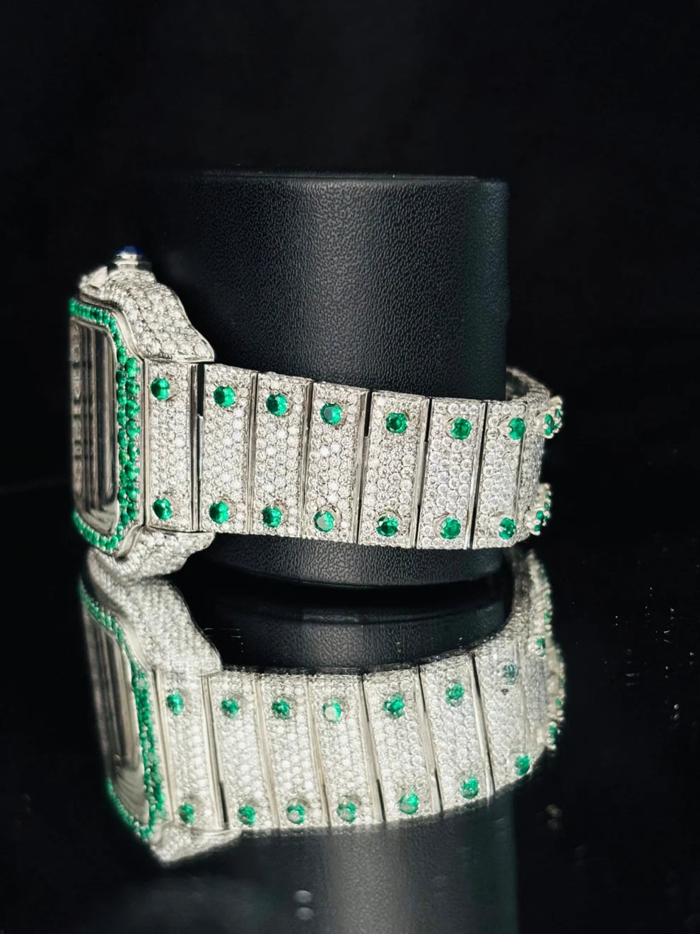 41MM Fully Iced Out White & Green Moissanite Stone Watch