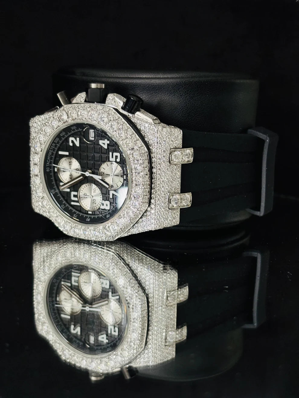 Tapisserie Pattern Chronograph Wrist Moissanite Diamond Watch