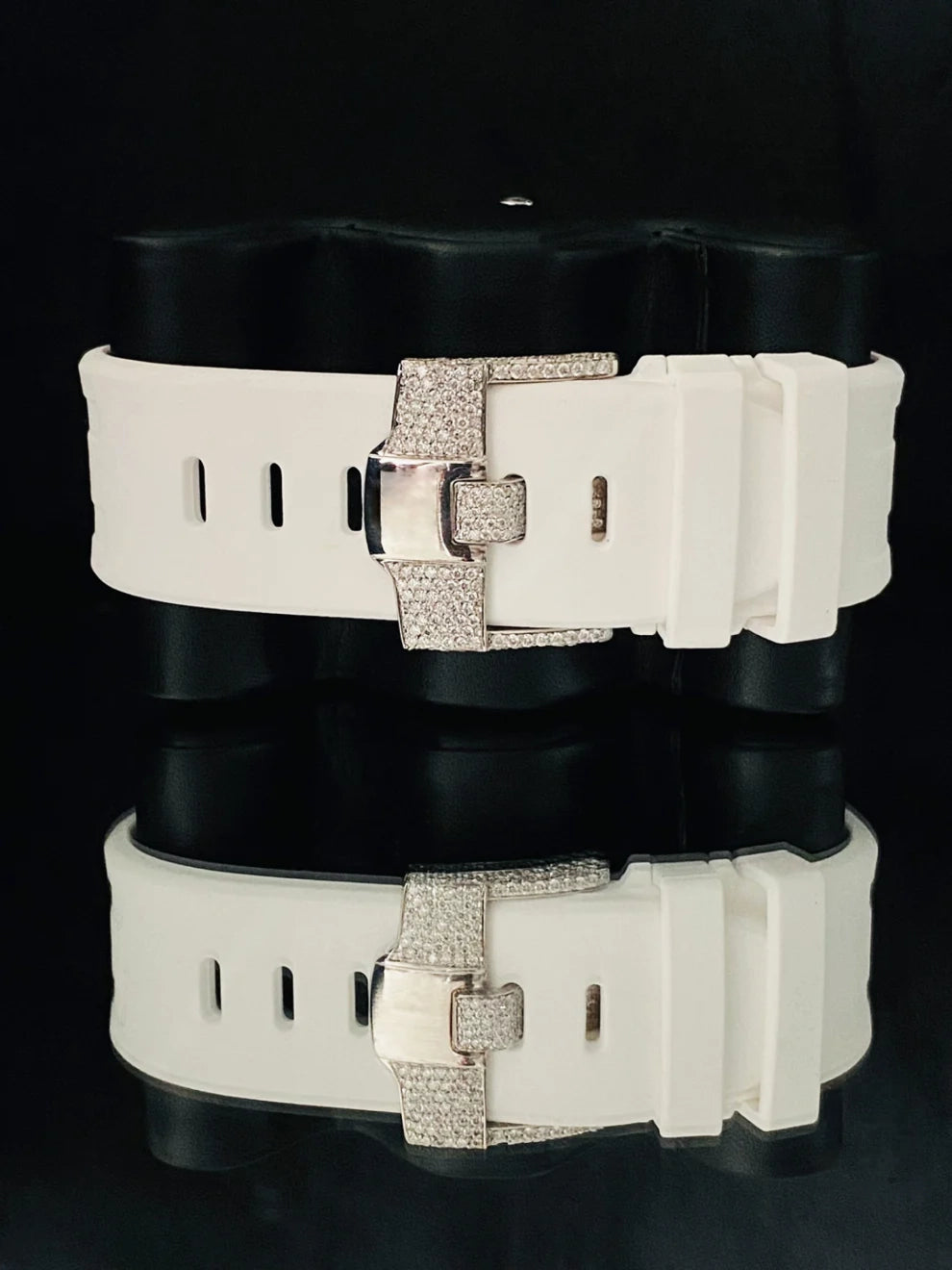 Big Bezel Iced Out Moissanite White Silicon Belt Watch