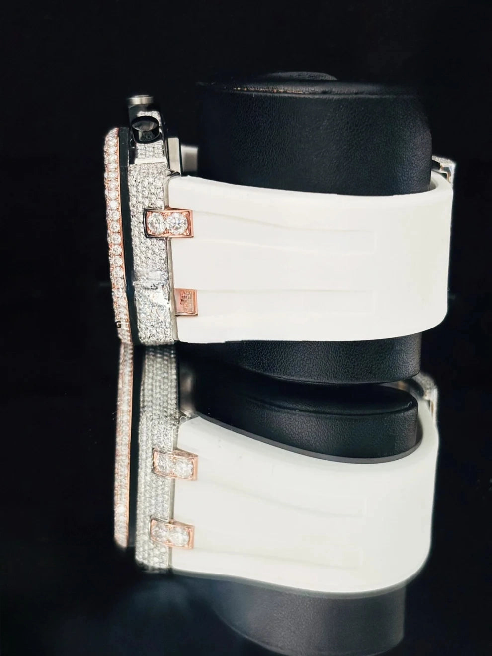 41MM White Rubber Strap Two Tone Multi Dial Moissanite Watch