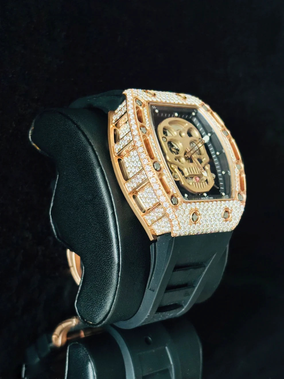 41MM Skull Dial Black Silicon Strap RM Moissanite Watch