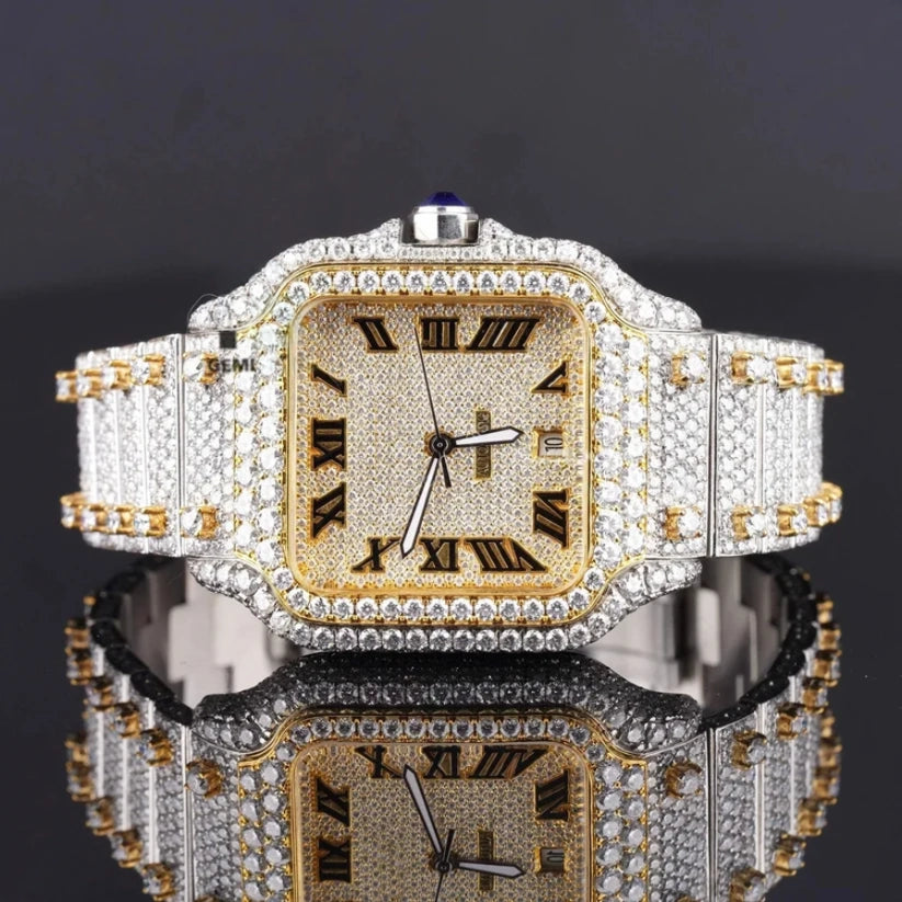 Men's Fully Iced Bust Down Moissanite Diamond Wrist Watch