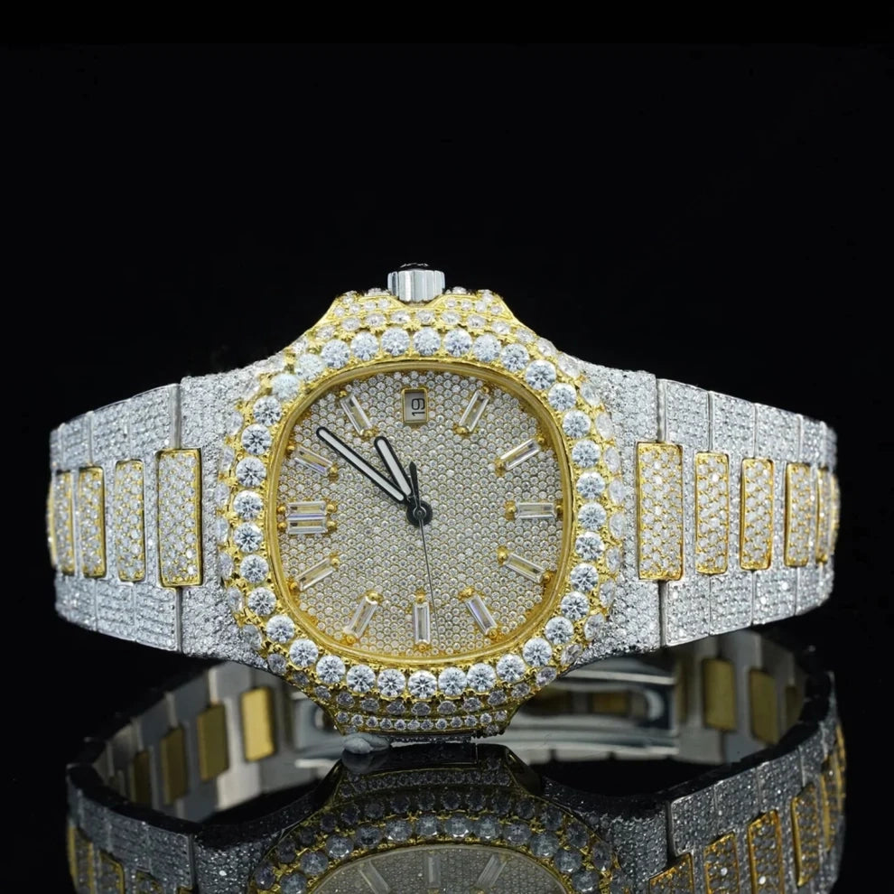 Men's Fully Studded Two Tone Full Diamond Watch For Gift