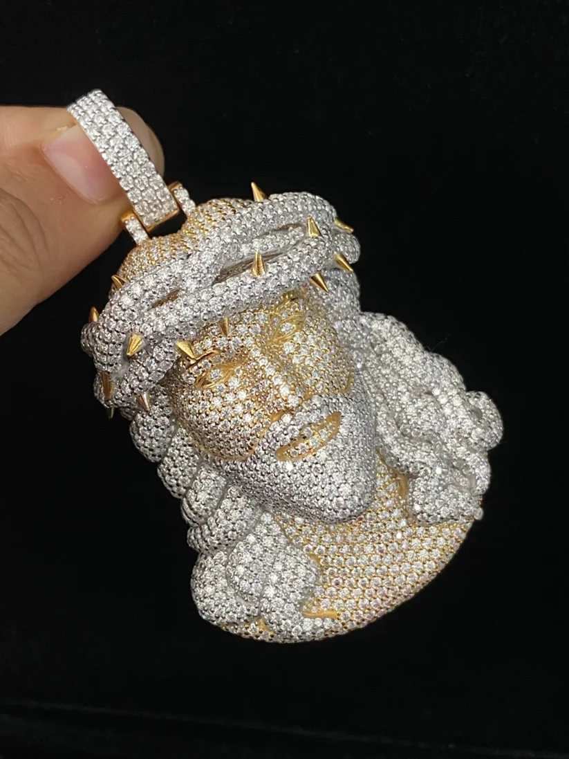 Iced out diamond Jesus piece pendant in two tone gold