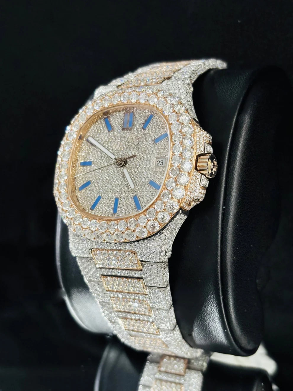 Two Tone Fully Studded Iced Out Moissanite Watch For Men