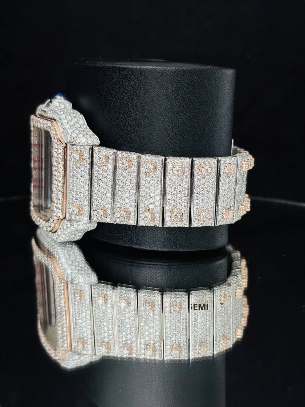 Rose Gold Plated Fully Studded Moissanite Watch For Men