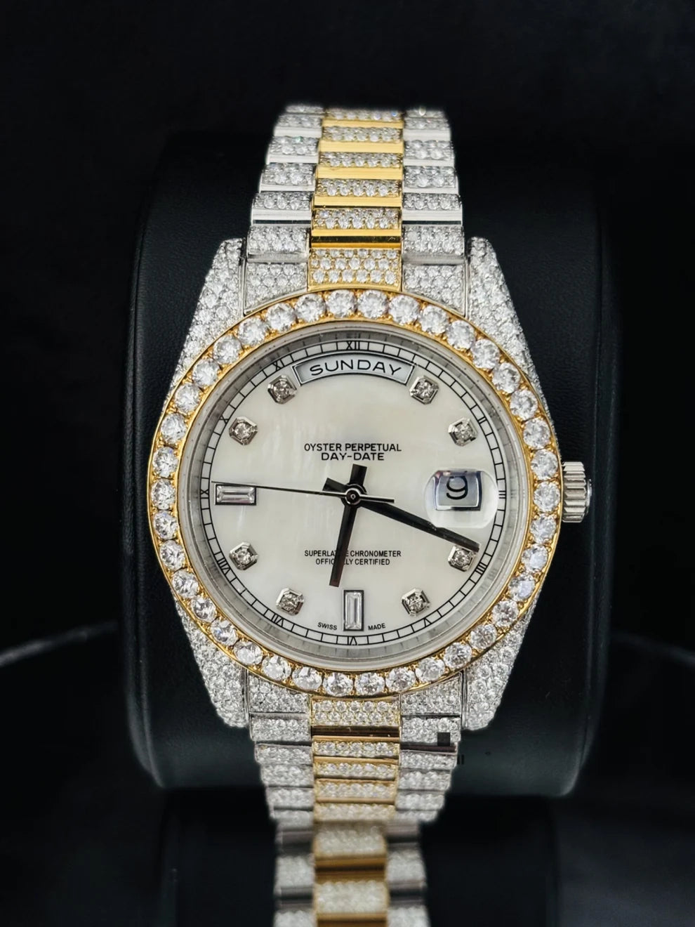 Two Tone Moissanite Watch For Men Presidential Strap