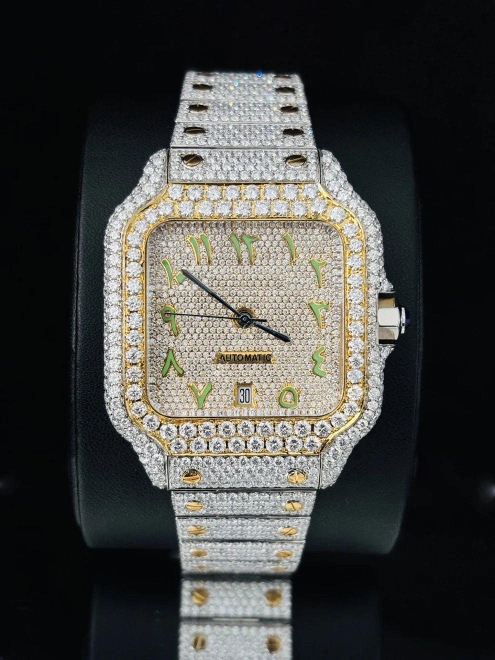 Two Tone Parrot Arabic Number Iced Out Moissanite Watch