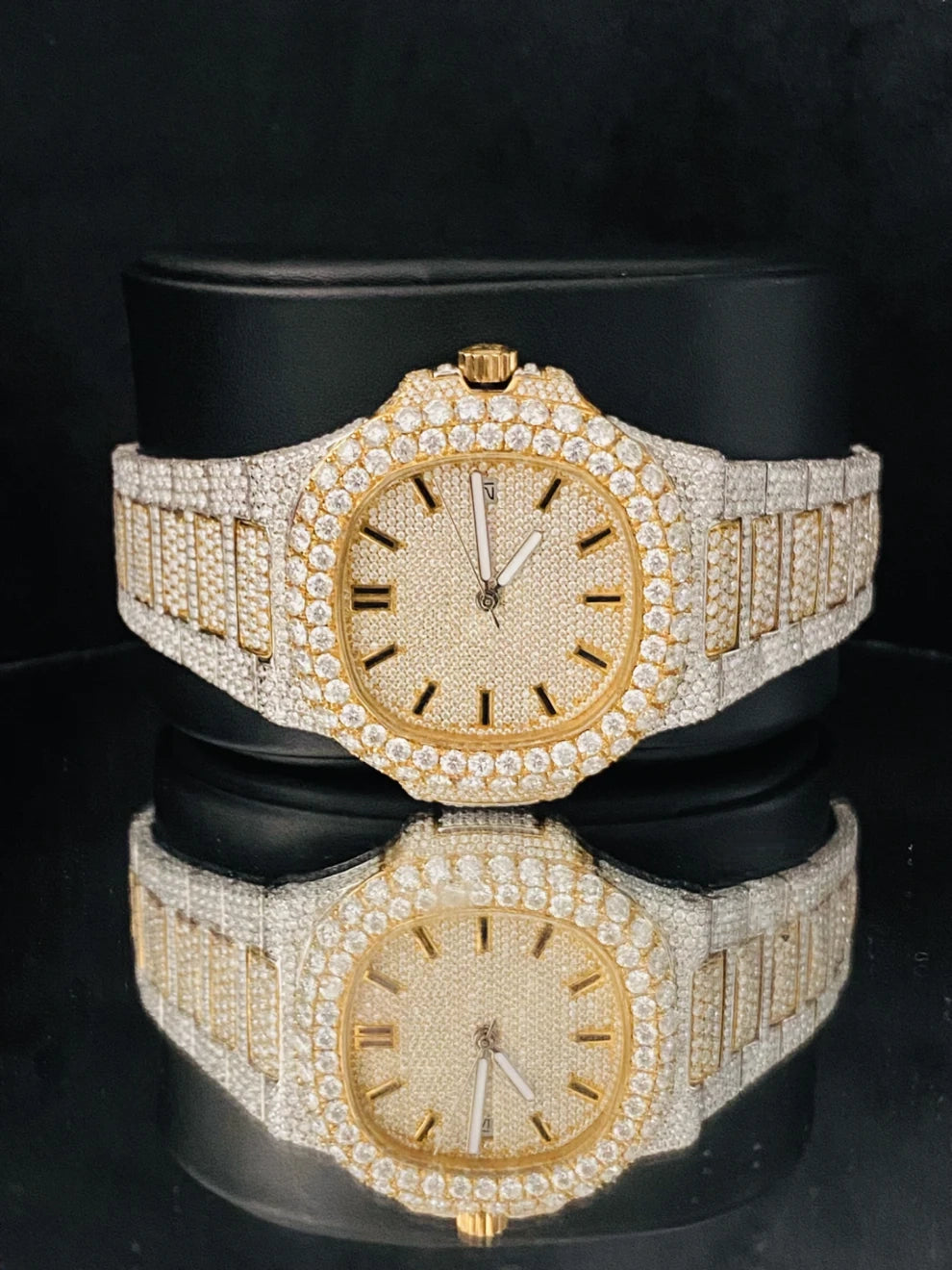 Men's Fully Studded Two Tone Moissanite Watch For Gift