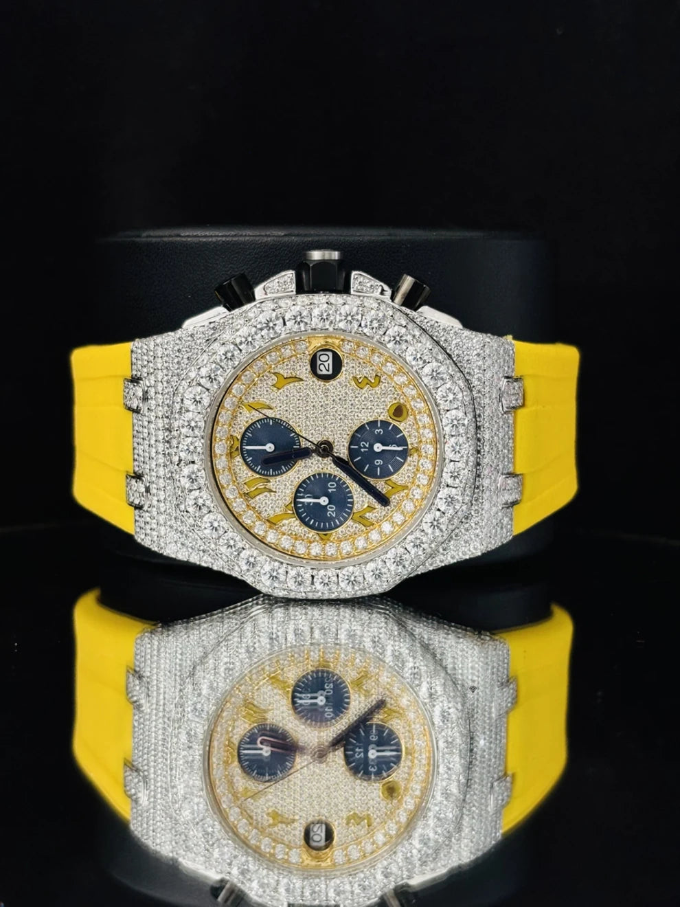 Men Arabic Number Multi Chronograph Moissanite Hip Hop Watch