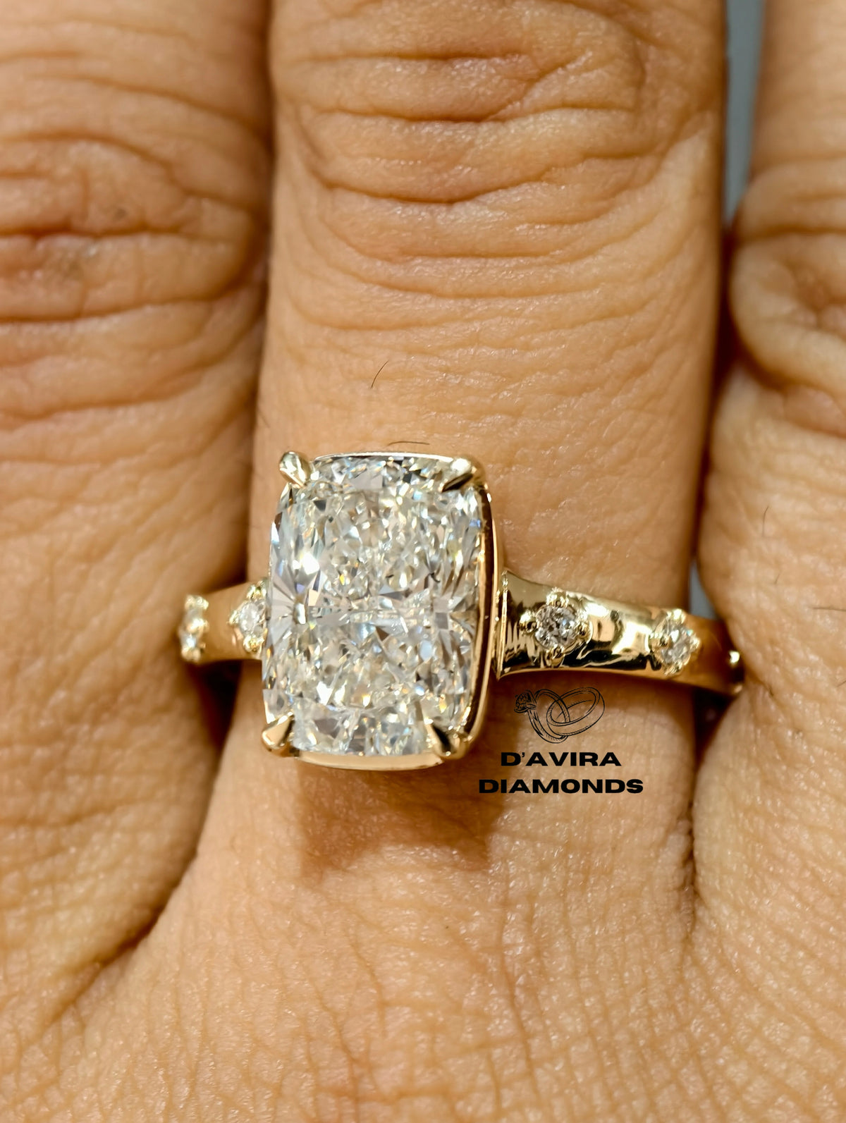 front view Cushion Cut With Flush set Diamond Ring 