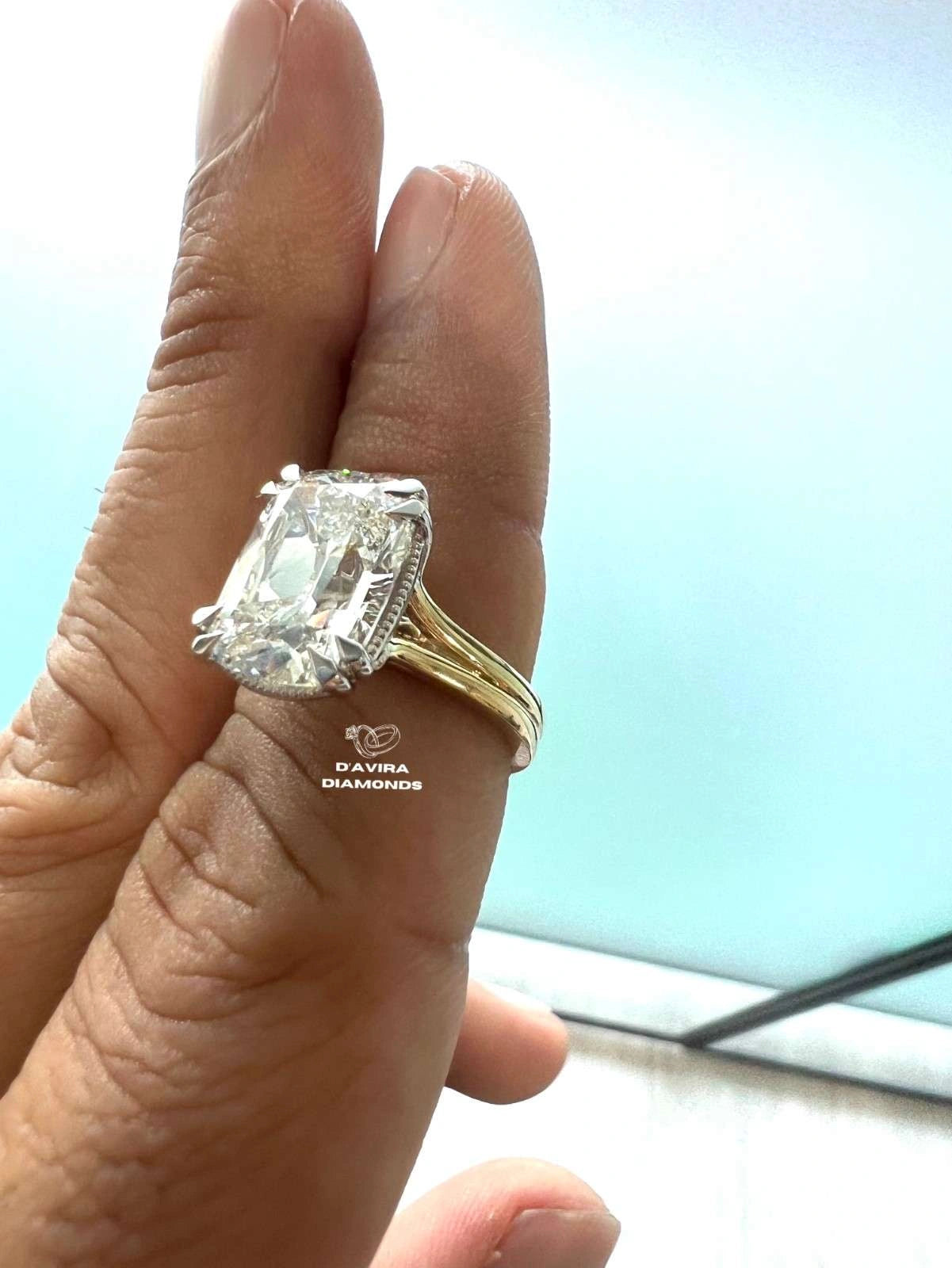 Elognated Cushion Cut Split Shank Diamond Ring For Her