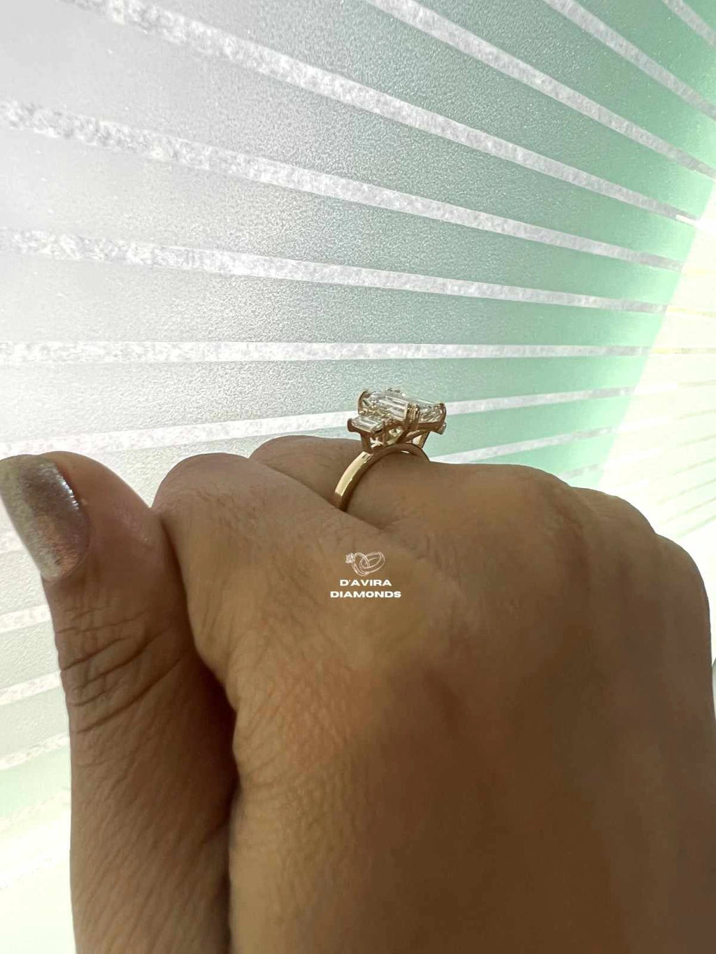 3 Stone Emerald Cut Lab Diamond Ring For Women