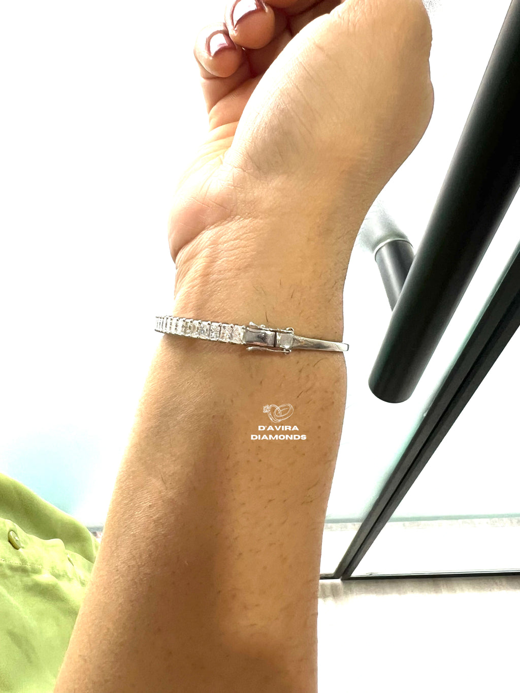 side view of the prong set lab grown diamond tennis bangle bracelet 