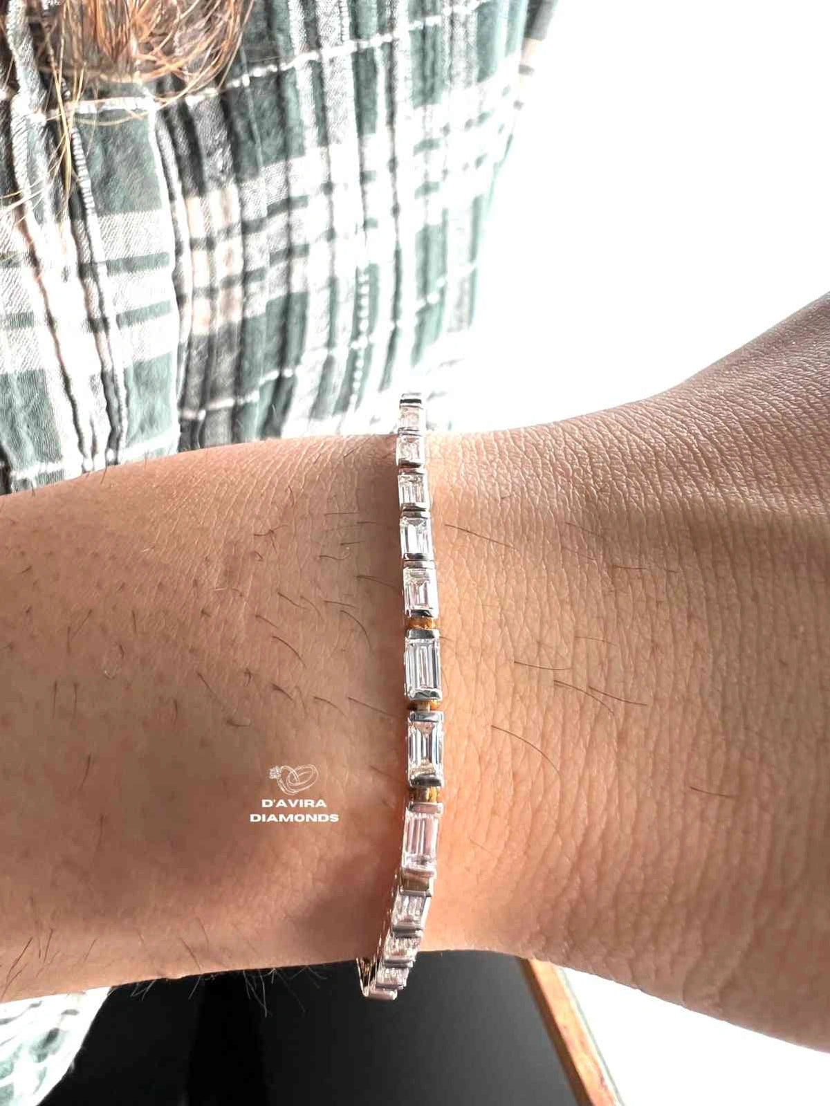 Yellow Gold Emerald cut lab grown diamond Wedding Bracelet
