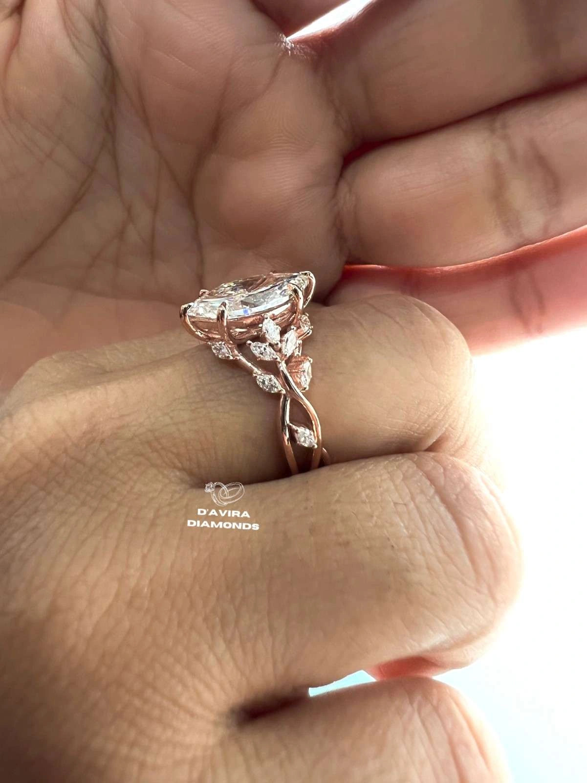 Marquise Cut Nature Inspired Lab Diamond Engagement Ring