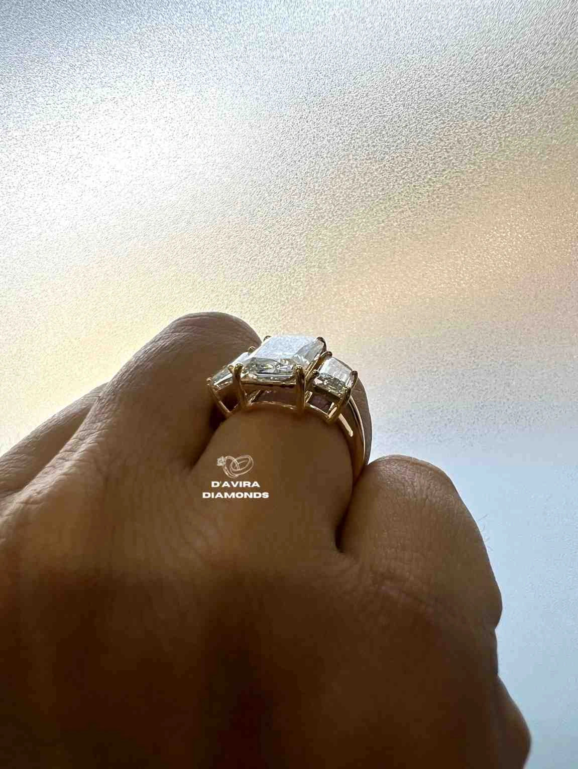 Three Stone Emerald Cut Lab Diamond Engagement Ring
