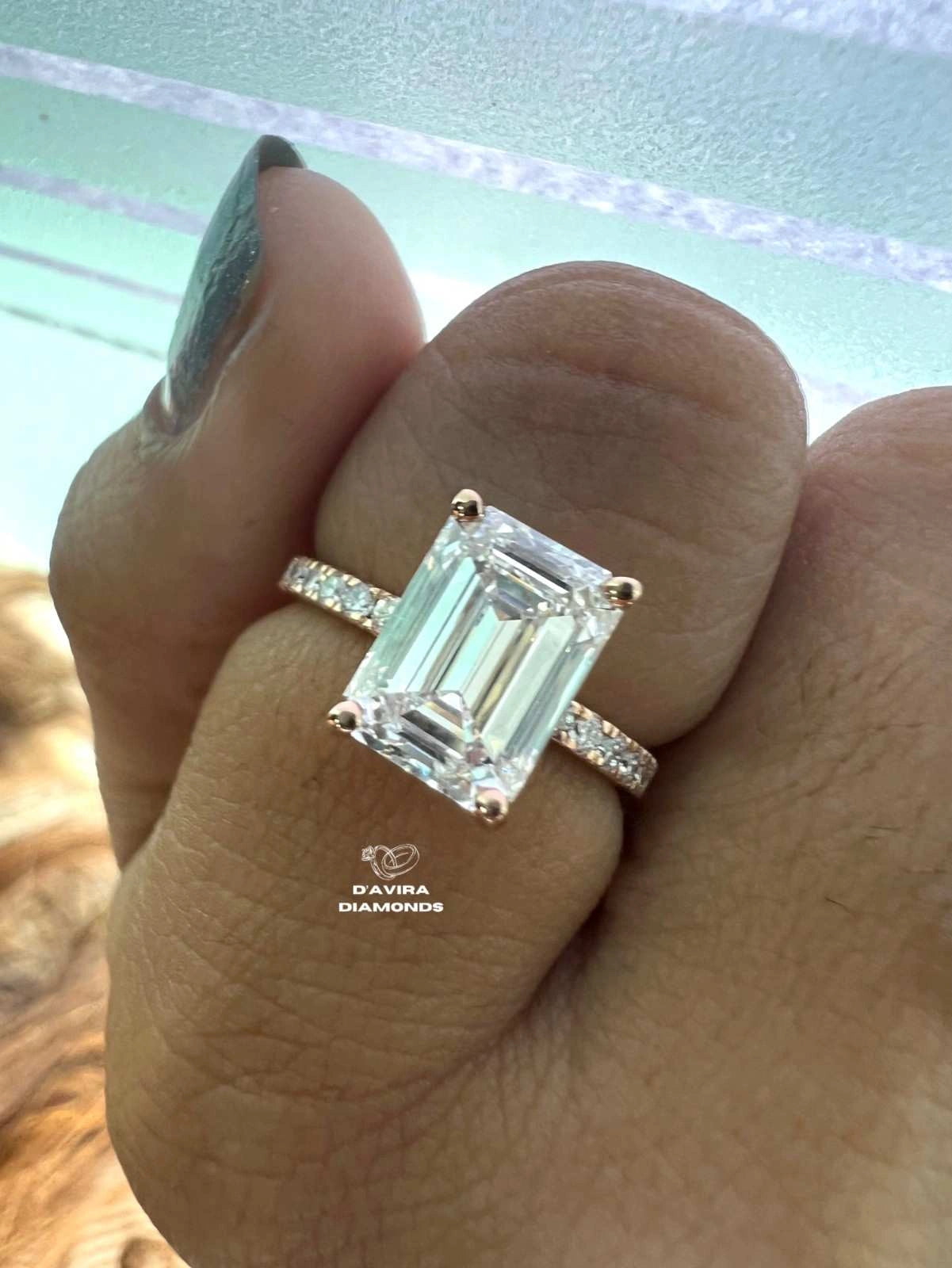 Emerald Solitaire Accent Diamond Anniversary Ring