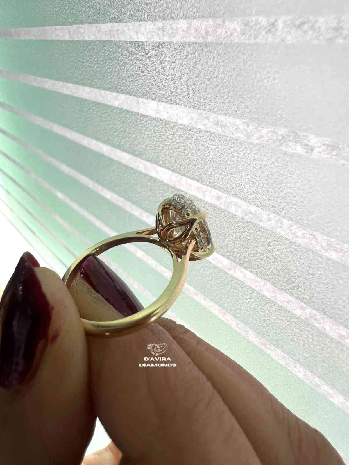 Solitaire Oval Cut Hidden Halo Tulip Set Diamond Ring