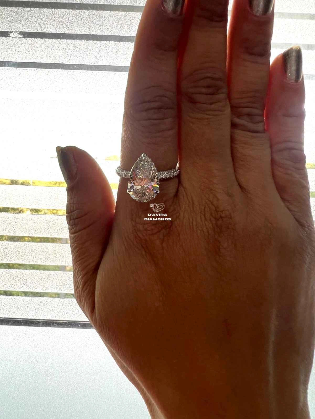 Solitaire Pear Cut Hidden Halo Lab Diamond Ring