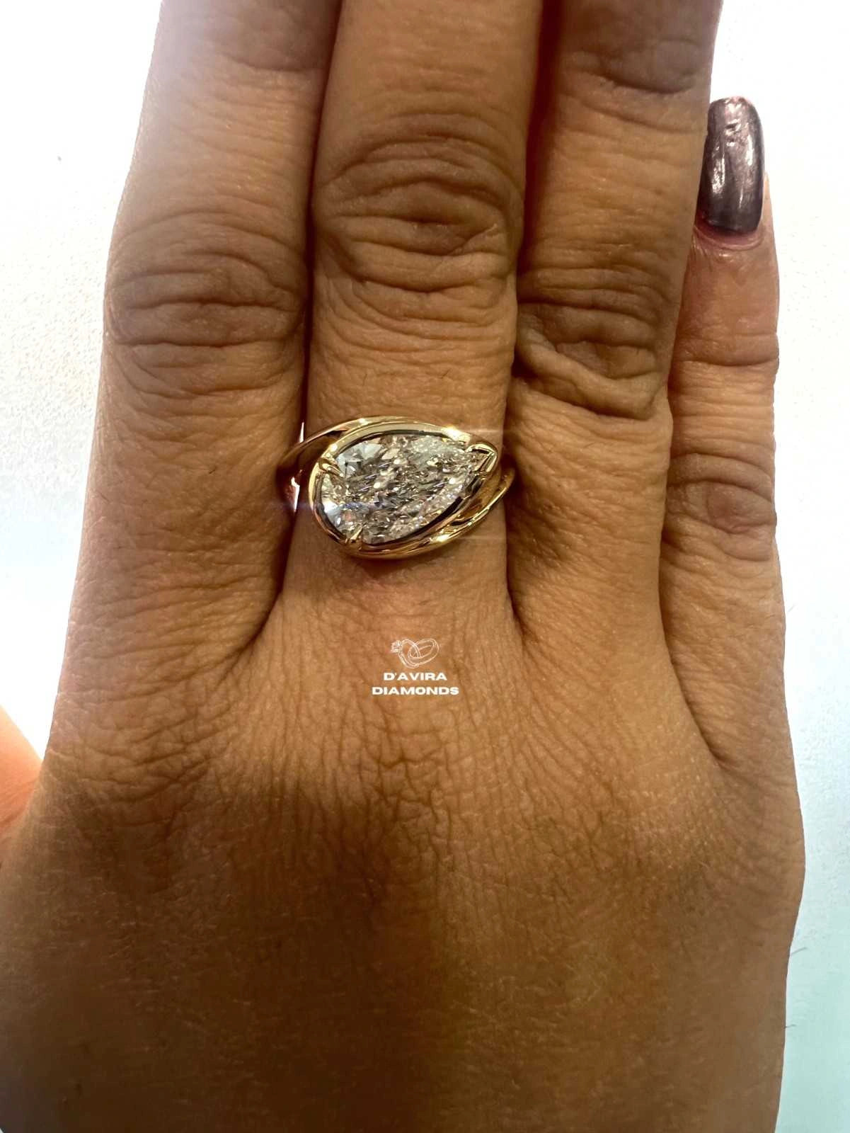 Pear Cut Bypass Shank Lab Diamond Luxury Ring